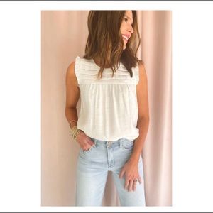 Off White Pleated Bib Mini Ruffle Sleeve Top - large - NWT